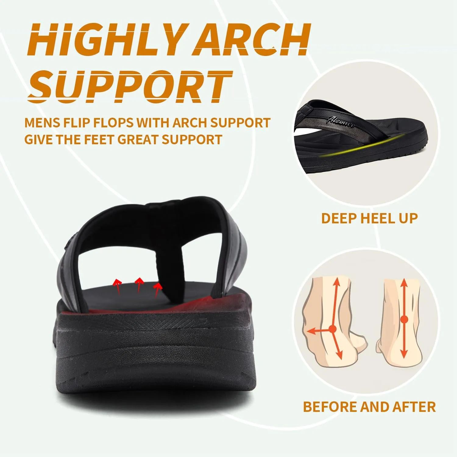 Men's Flip Flops Sandal Casual Comfortable Outdoor Thong Sandals for Men Summer Beach Slides Lightweight Non-Slip Shoes with Soft Cushion Arch Support