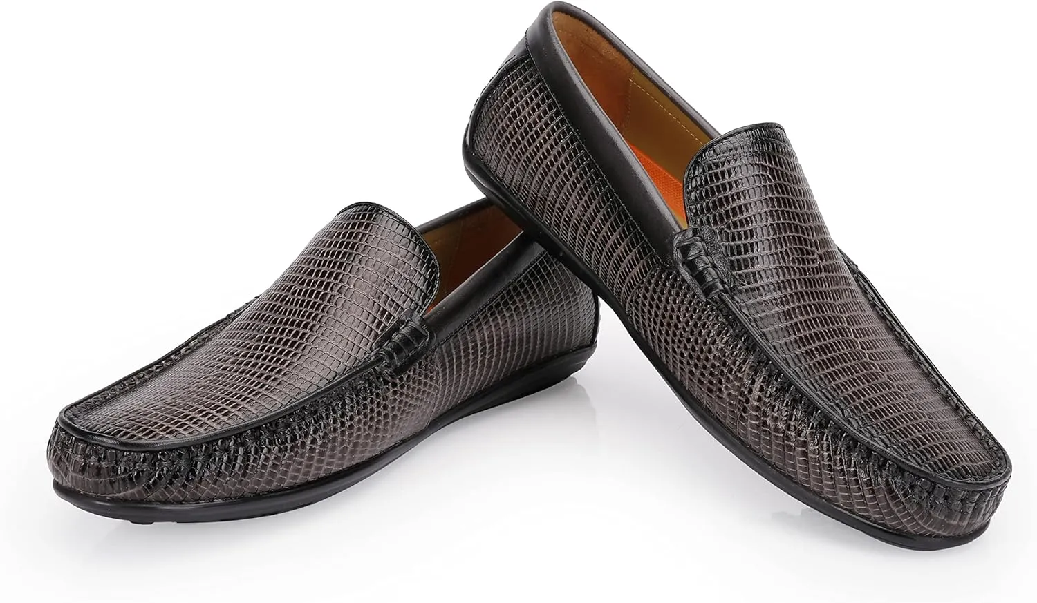 Men's Genuine Leather Loafers Crocodile Printed Slip On Soft Driving Dress Shoes