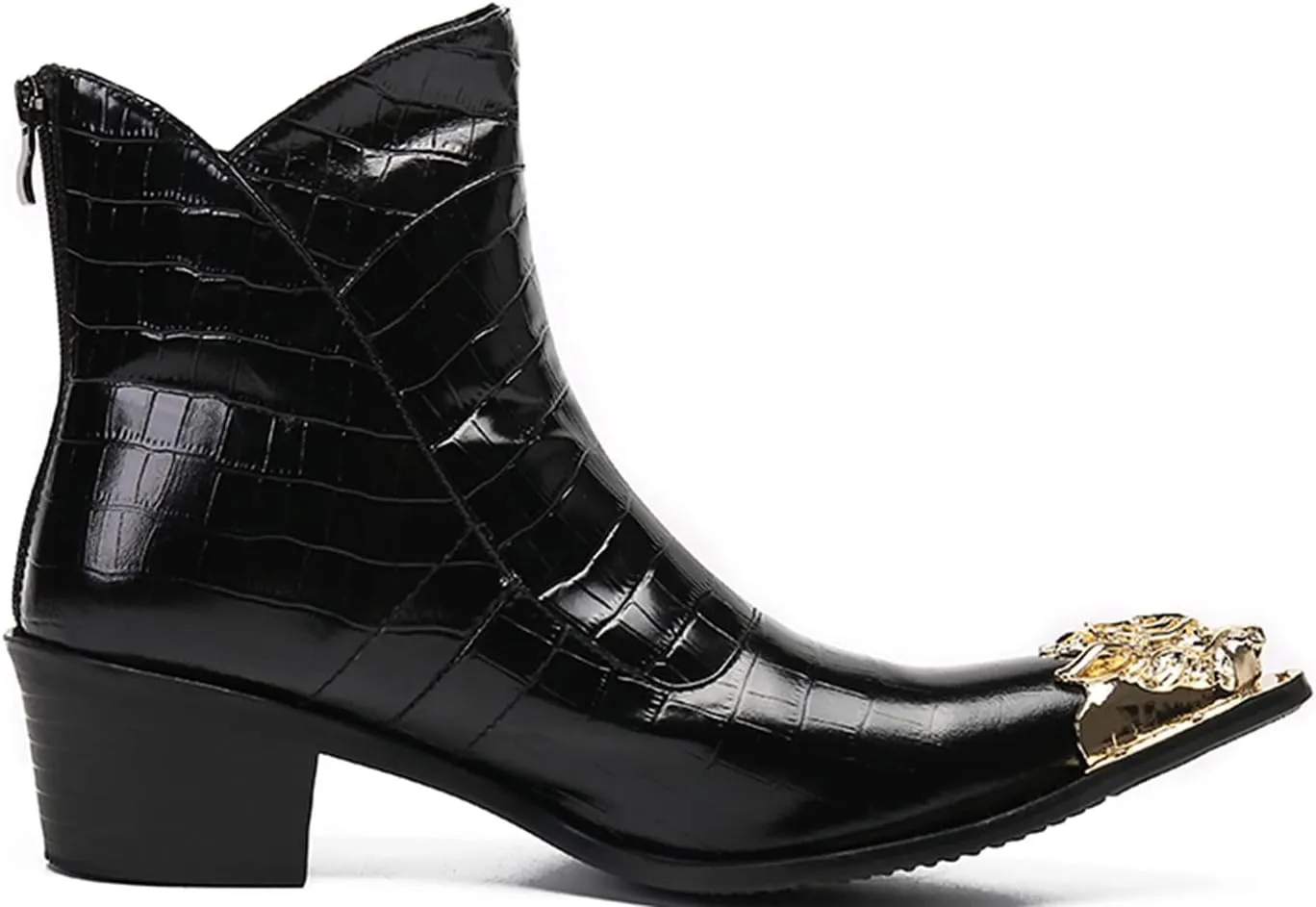 Men's Genuine Leather Western Chelsea Boots | Mid-Top Boots with Metallic Toe & Side Zipper | Bold Style for Nightclubs, Upscale Parties & Stage Performances
