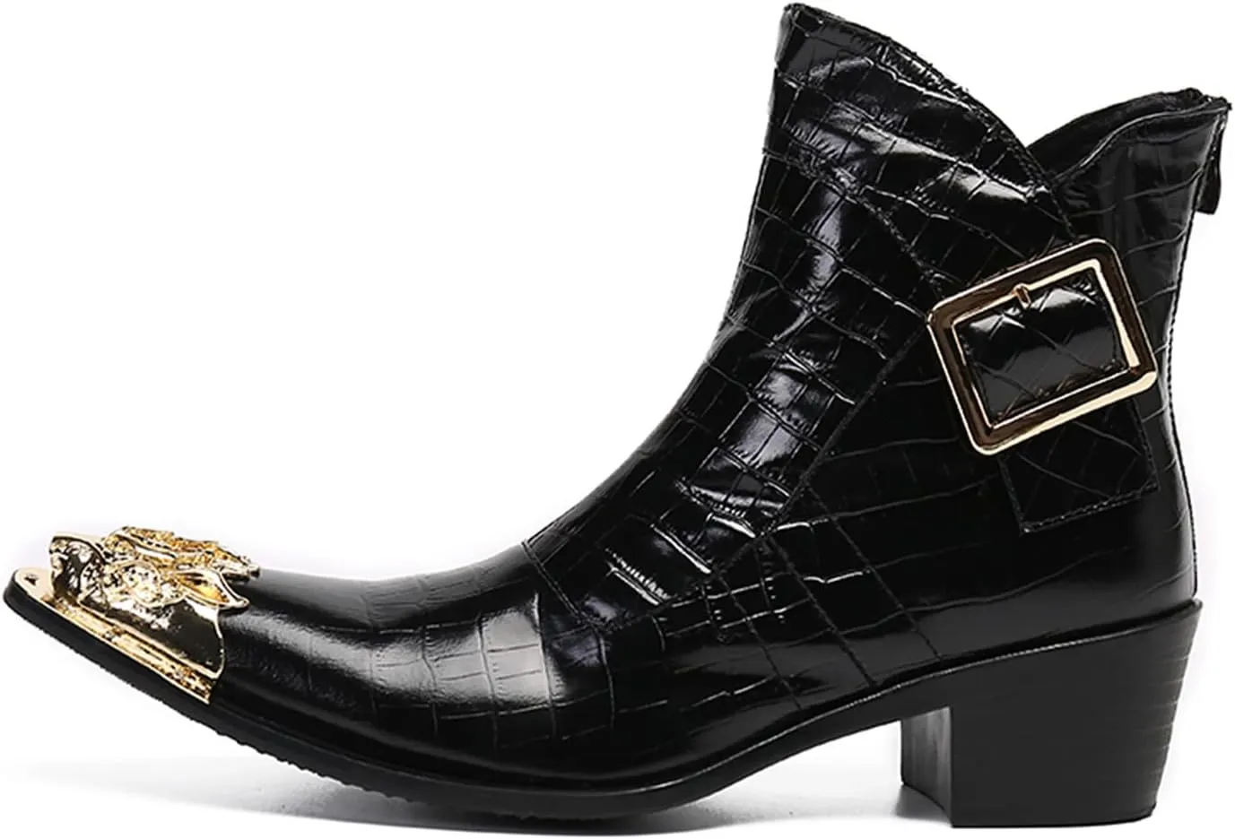 Men's Genuine Leather Western Chelsea Boots | Mid-Top Boots with Metallic Toe & Side Zipper | Bold Style for Nightclubs, Upscale Parties & Stage Performances