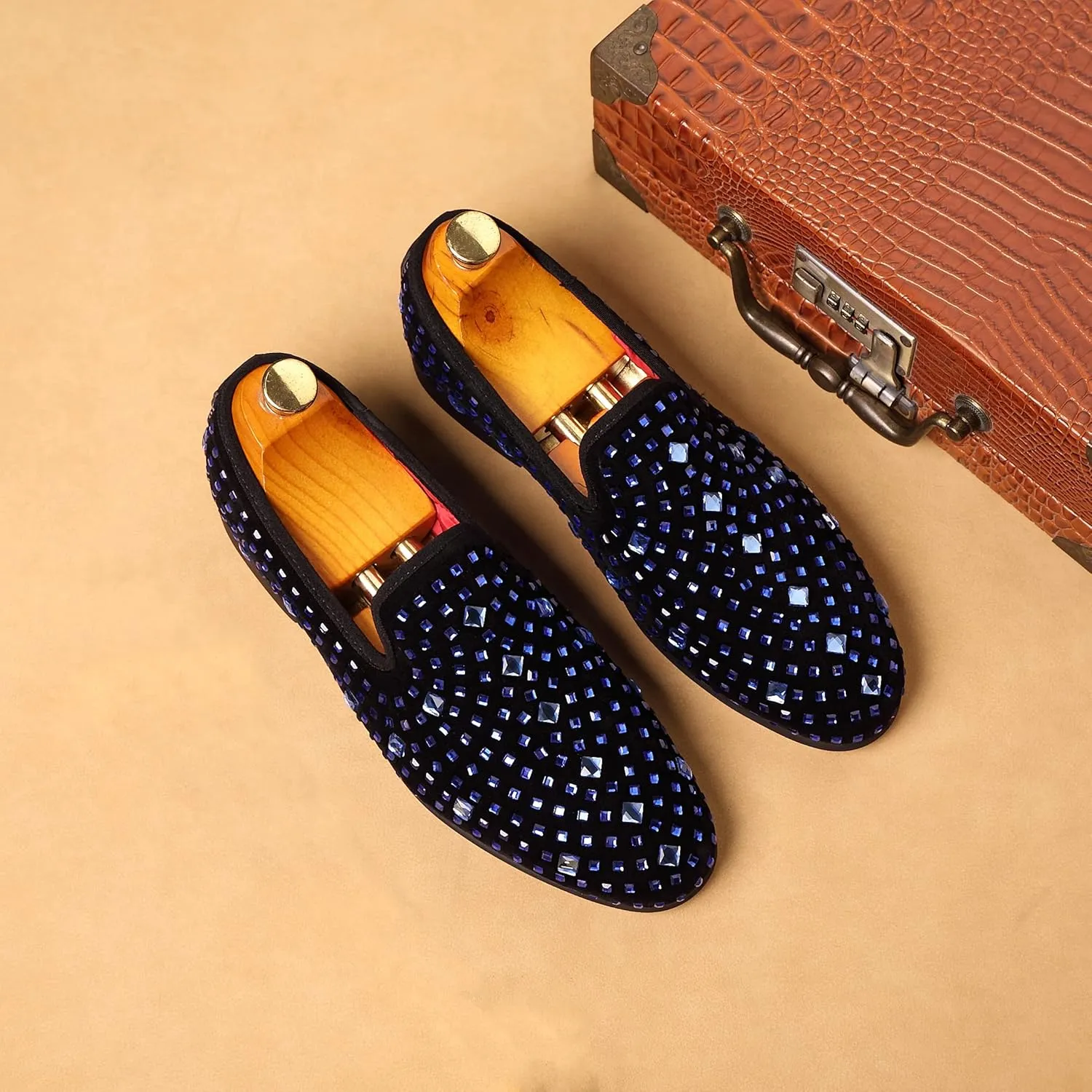 Men's Glitter Loafers Slip on Leather Wedding Party Dress Penny Smoking Sparkly Shoes