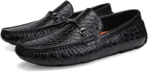 Men's Leather Driving Moccasins Alligator Printed Slip-on Penny Loafers Shoes
