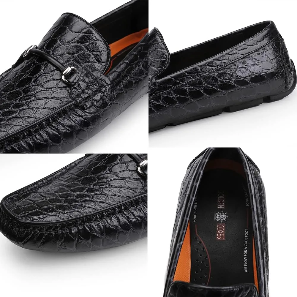 Men's Leather Driving Moccasins Alligator Printed Slip-on Penny Loafers Shoes