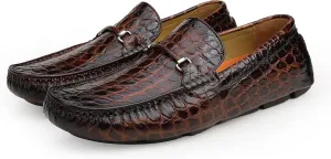 Men's Leather Driving Moccasins Alligator Printed Slip-on Penny Loafers Shoes