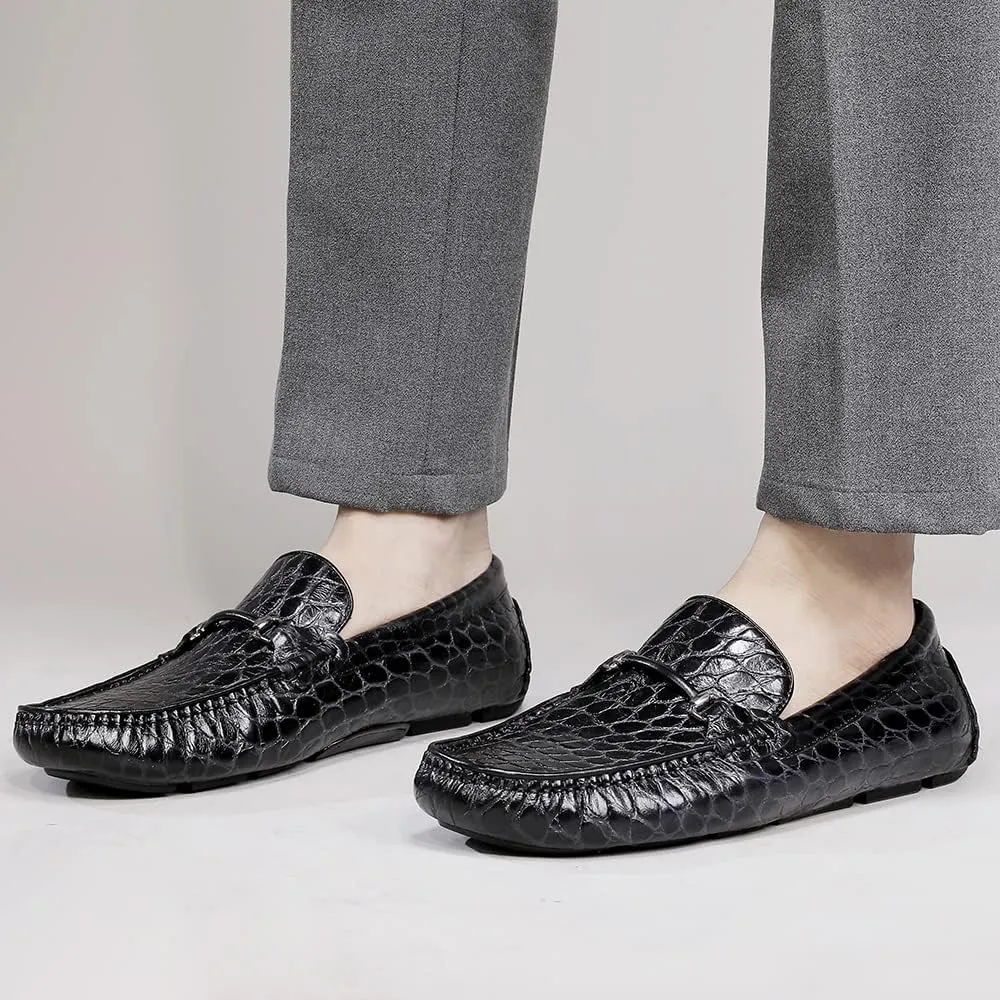 Men's Leather Driving Moccasins Alligator Printed Slip-on Penny Loafers Shoes
