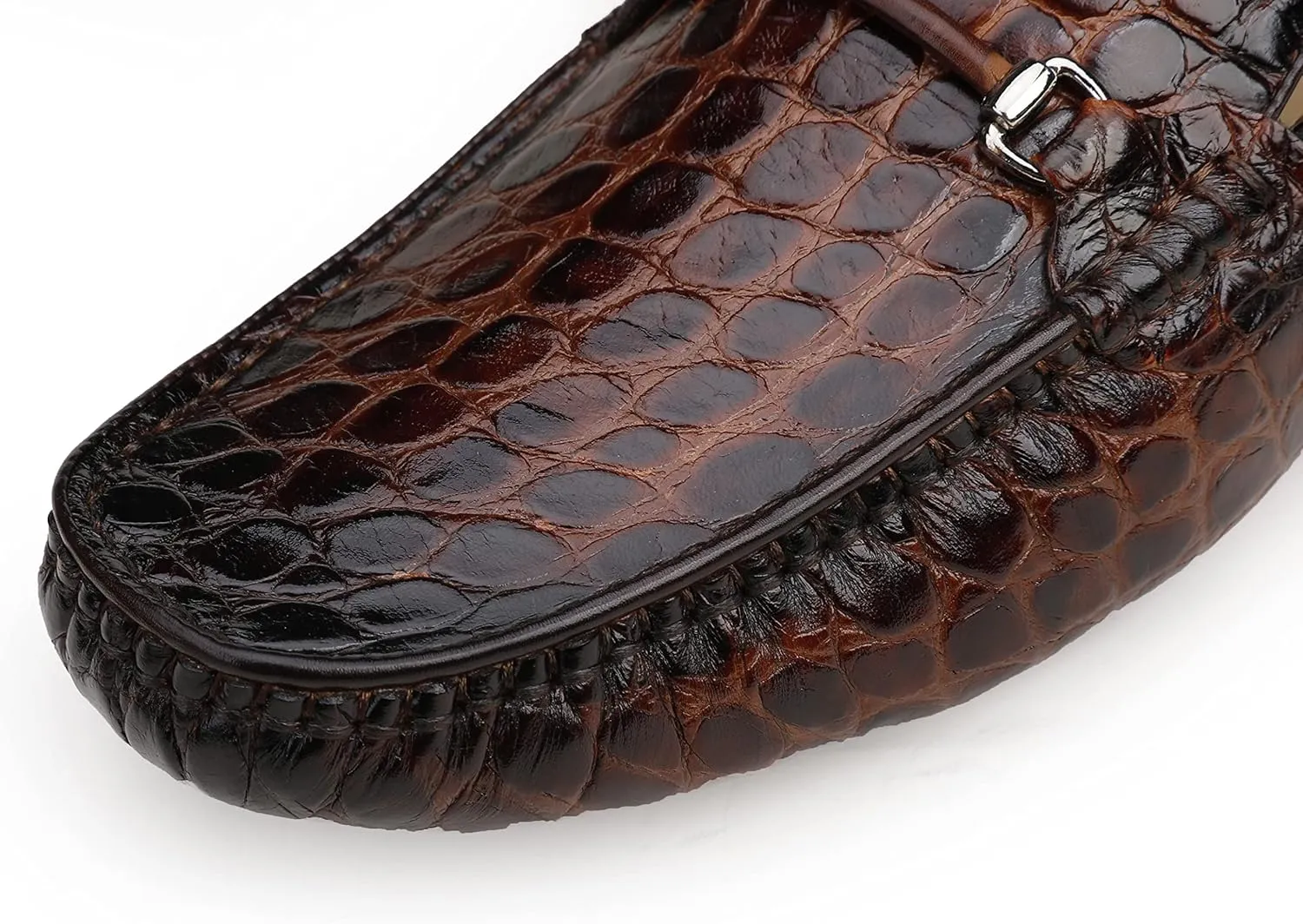 Men's Leather Driving Moccasins Alligator Printed Slip-on Penny Loafers Shoes
