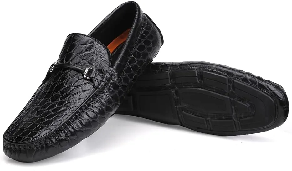 Men's Leather Driving Moccasins Alligator Printed Slip-on Penny Loafers Shoes