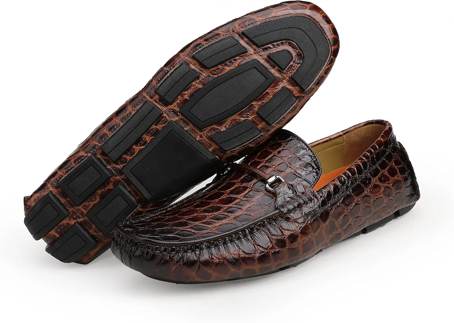 Men's Leather Driving Moccasins Alligator Printed Slip-on Penny Loafers Shoes