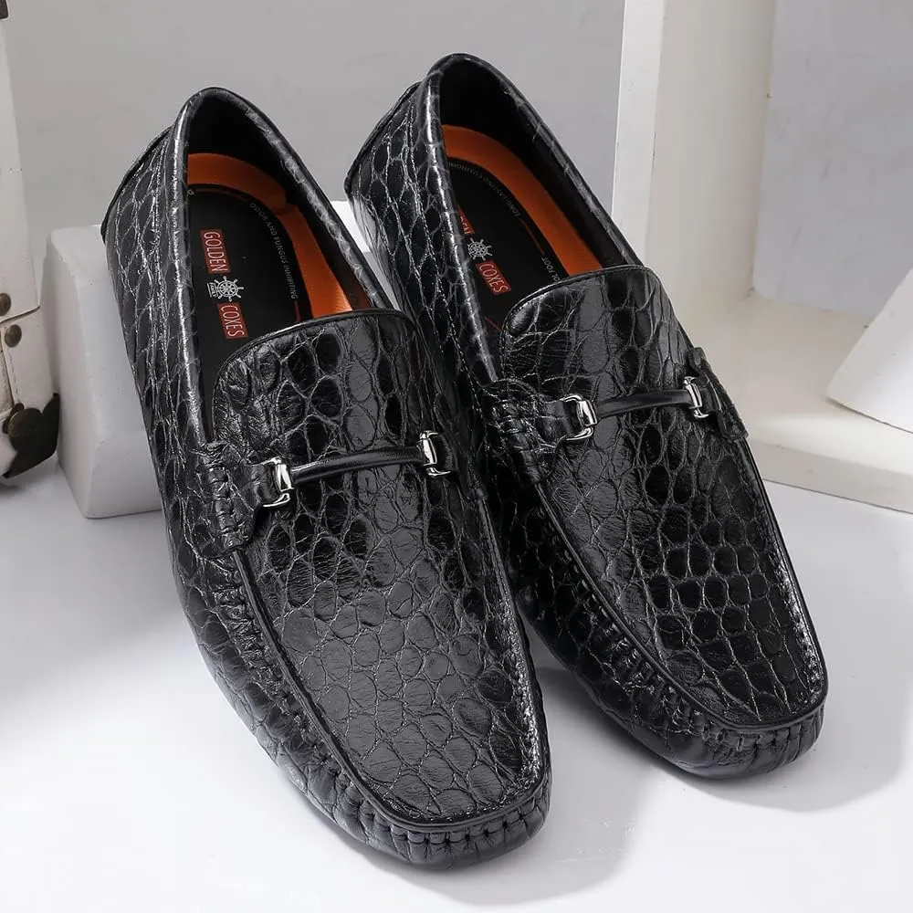 Men's Leather Driving Moccasins Alligator Printed Slip-on Penny Loafers Shoes