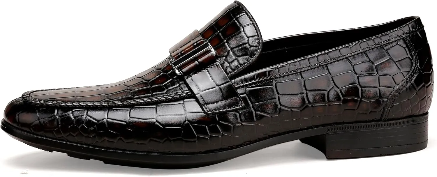 Men's Leather Penny Loafers, Alligator Printed Slip-On Dress Shoes for Mens Casual Shoes Soft Slip On Dress Loafers Bussiness Weddings Shoes