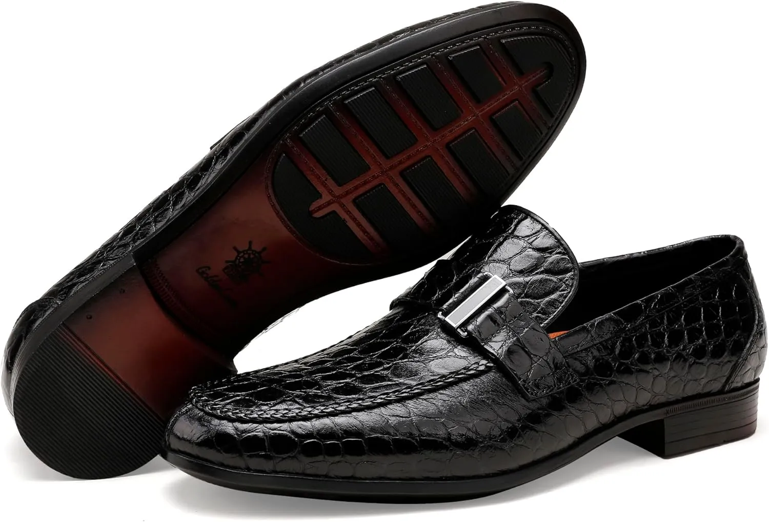 Men's Leather Penny Loafers, Alligator Printed Slip-On Dress Shoes for Mens Casual Shoes Soft Slip On Dress Loafers Bussiness Weddings Shoes