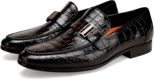 Men's Leather Penny Loafers, Alligator Printed Slip-On Dress Shoes for Mens Casual Shoes Soft Slip On Dress Loafers Bussiness Weddings Shoes