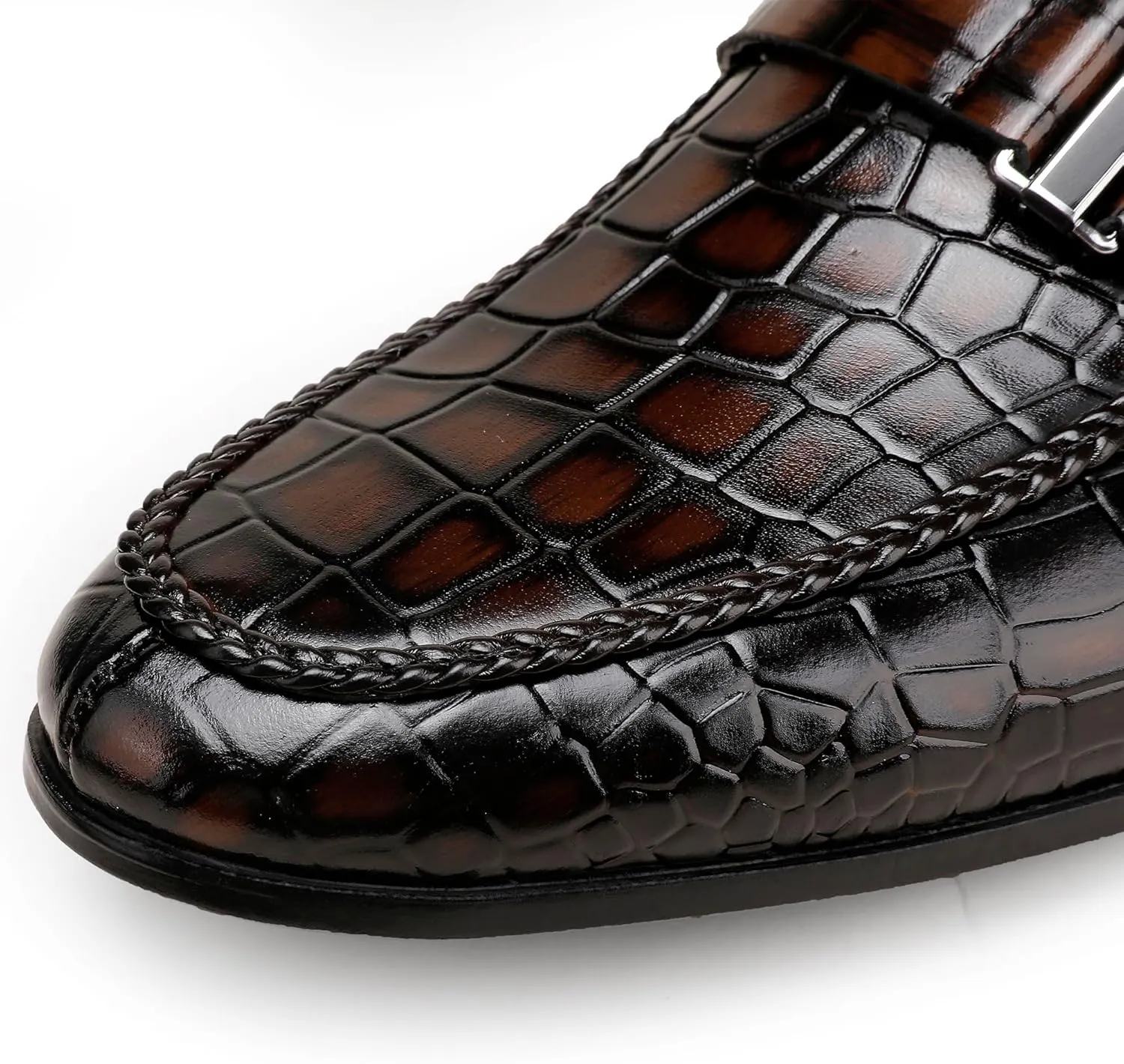 Men's Leather Penny Loafers, Alligator Printed Slip-On Dress Shoes for Mens Casual Shoes Soft Slip On Dress Loafers Bussiness Weddings Shoes