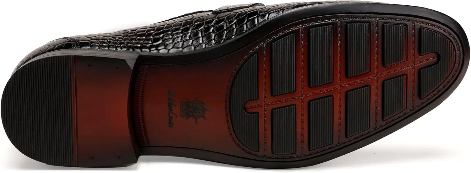 Men's Leather Penny Loafers, Alligator Printed Slip-On Dress Shoes for Mens Casual Shoes Soft Slip On Dress Loafers Bussiness Weddings Shoes