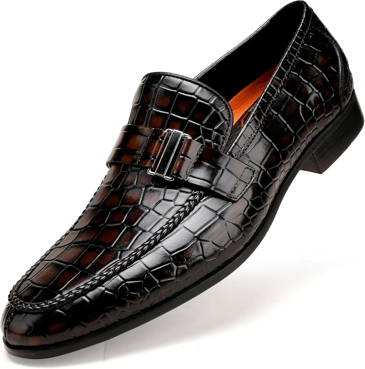 Men's Leather Penny Loafers, Alligator Printed Slip-On Dress Shoes for Mens Casual Shoes Soft Slip On Dress Loafers Bussiness Weddings Shoes