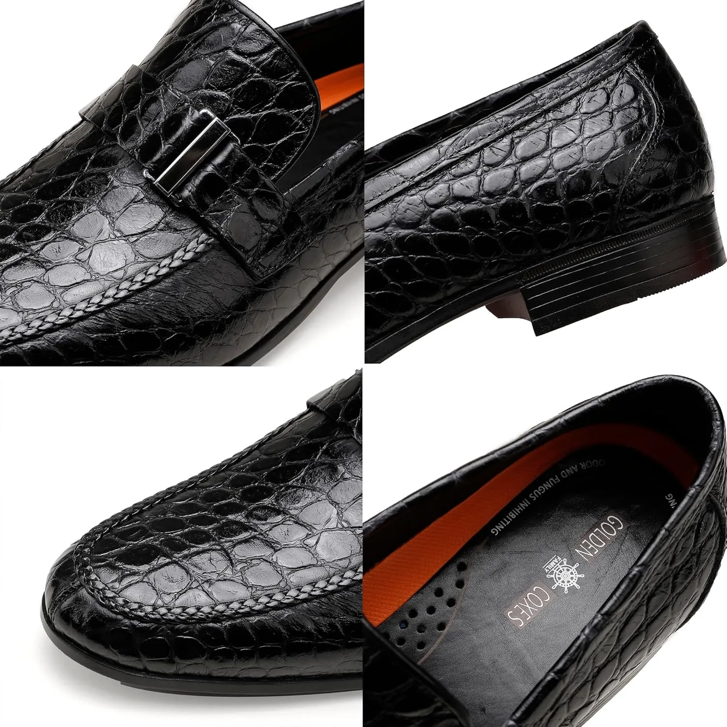 Men's Leather Penny Loafers, Alligator Printed Slip-On Dress Shoes for Mens Casual Shoes Soft Slip On Dress Loafers Bussiness Weddings Shoes
