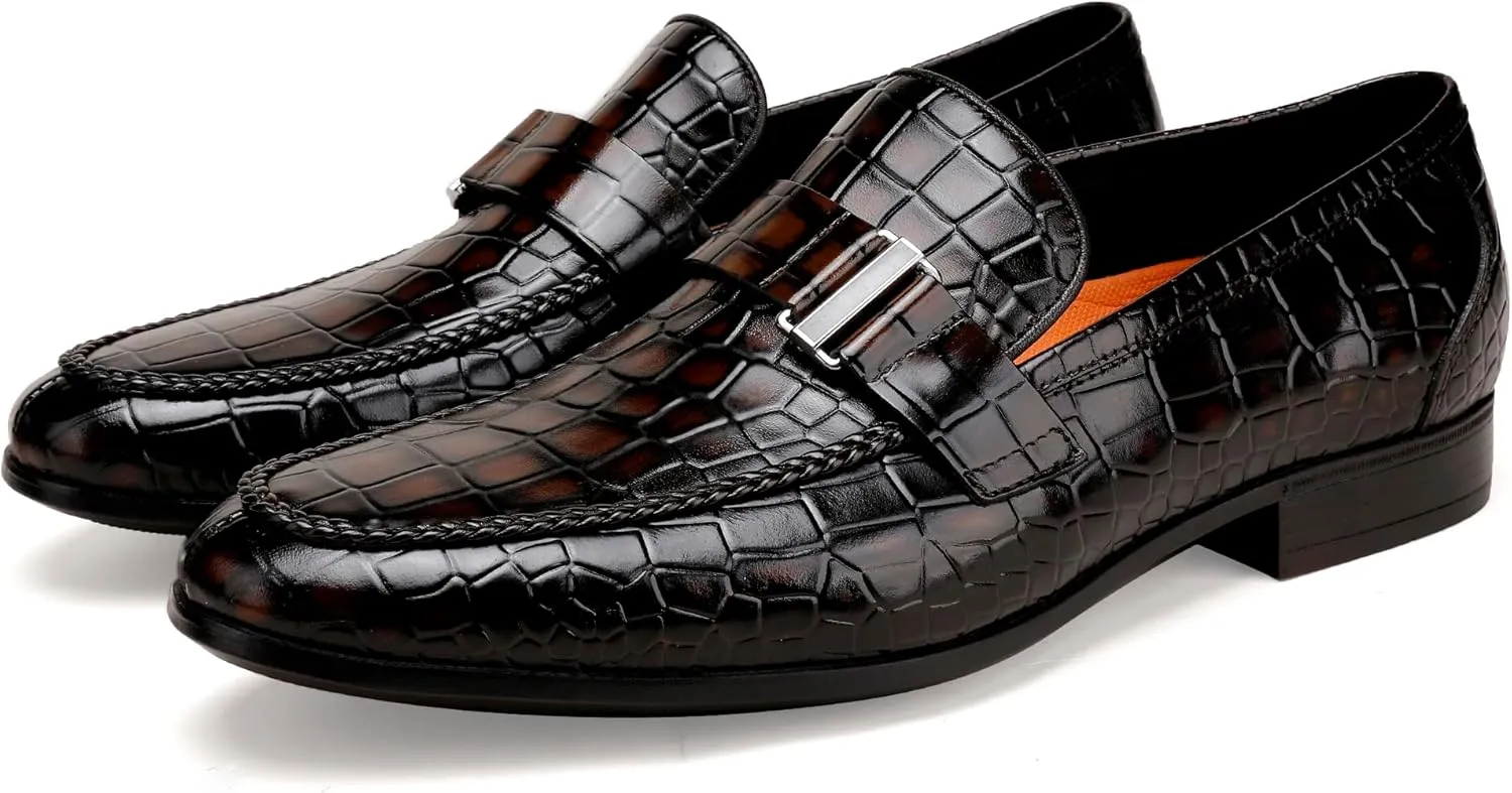 Men's Leather Penny Loafers, Alligator Printed Slip-On Dress Shoes for Mens Casual Shoes Soft Slip On Dress Loafers Bussiness Weddings Shoes