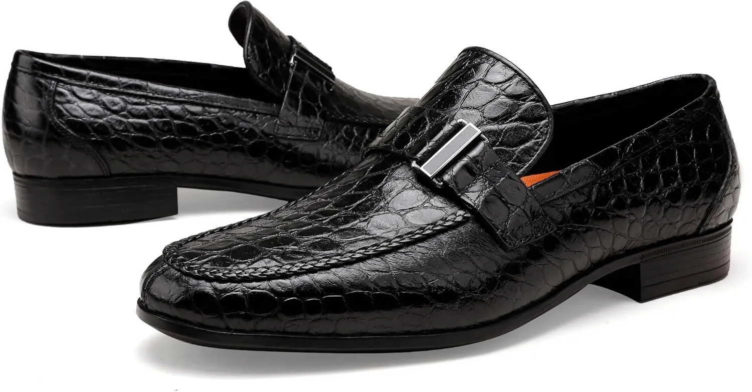 Men's Leather Penny Loafers, Alligator Printed Slip-On Dress Shoes for Mens Casual Shoes Soft Slip On Dress Loafers Bussiness Weddings Shoes