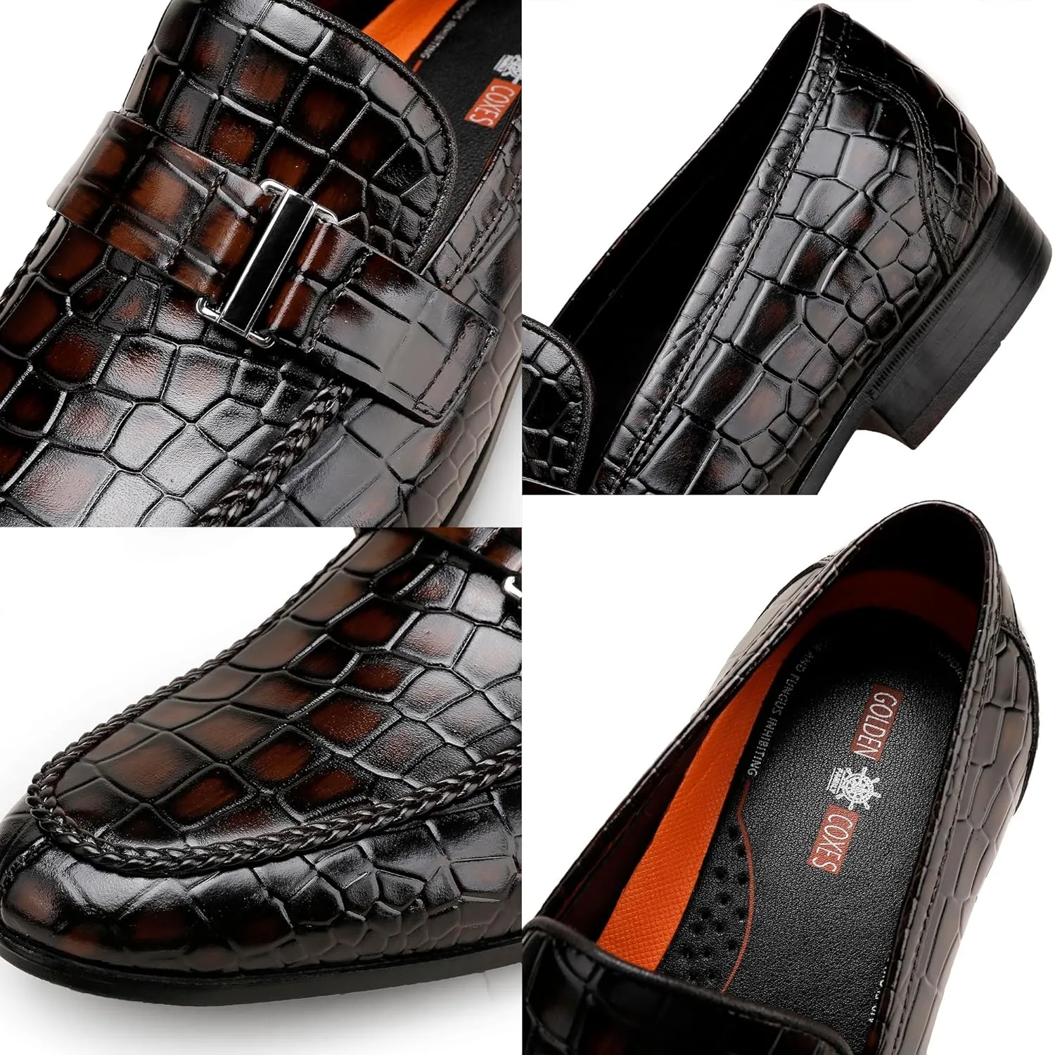Men's Leather Penny Loafers, Alligator Printed Slip-On Dress Shoes for Mens Casual Shoes Soft Slip On Dress Loafers Bussiness Weddings Shoes