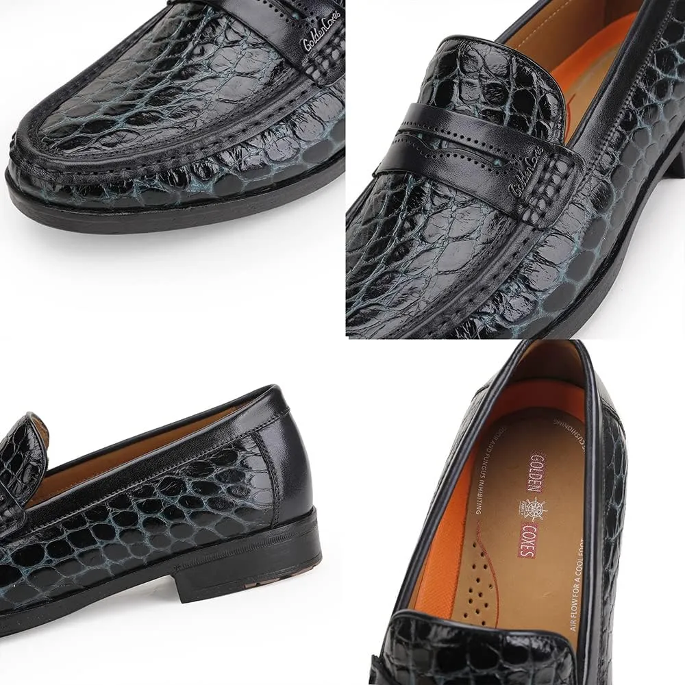 Men's Leather Penny Loafers Formal Dress Shoes Crocodile Printed Soft Slip-On Loafer for Men