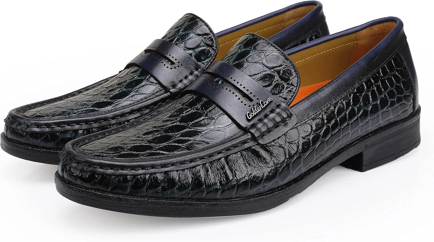 Men's Leather Penny Loafers Formal Dress Shoes Crocodile Printed Soft Slip-On Loafer for Men