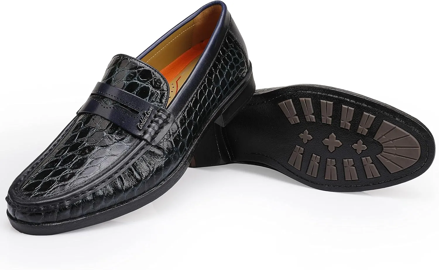 Men's Leather Penny Loafers Formal Dress Shoes Crocodile Printed Soft Slip-On Loafer for Men