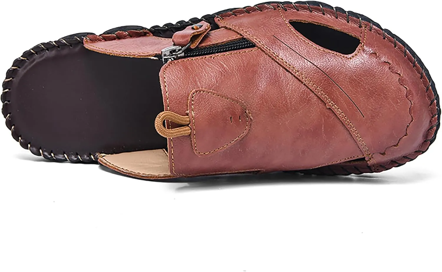 Mens Leather Sandals Hollow Closed Toe Summer Outdoor Casual Beach Shoes