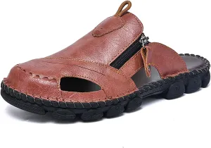Mens Leather Sandals Hollow Closed Toe Summer Outdoor Casual Beach Shoes