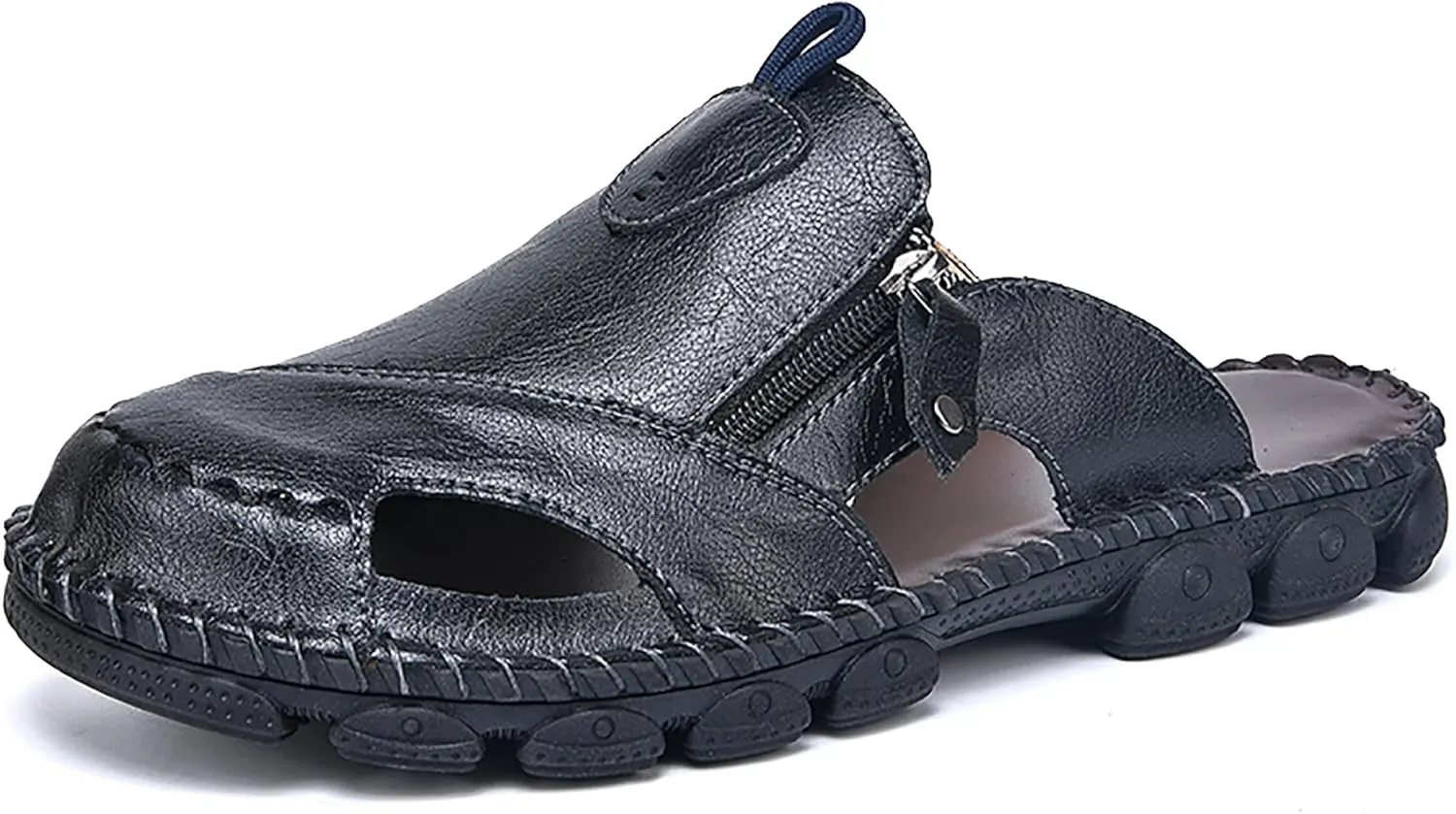 Mens Leather Sandals Hollow Closed Toe Summer Outdoor Casual Beach Shoes