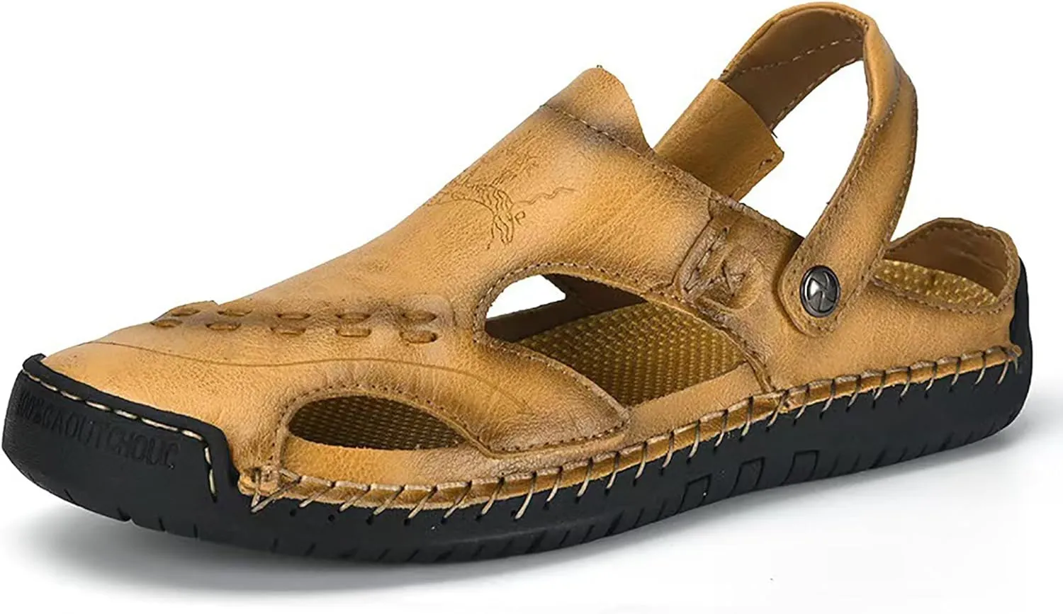 Mens Leather Sandals Hollow Closed Toe Summer Outdoor Casual Beach Shoes