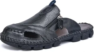 Mens Leather Sandals Hollow Closed Toe Summer Outdoor Casual Beach Shoes