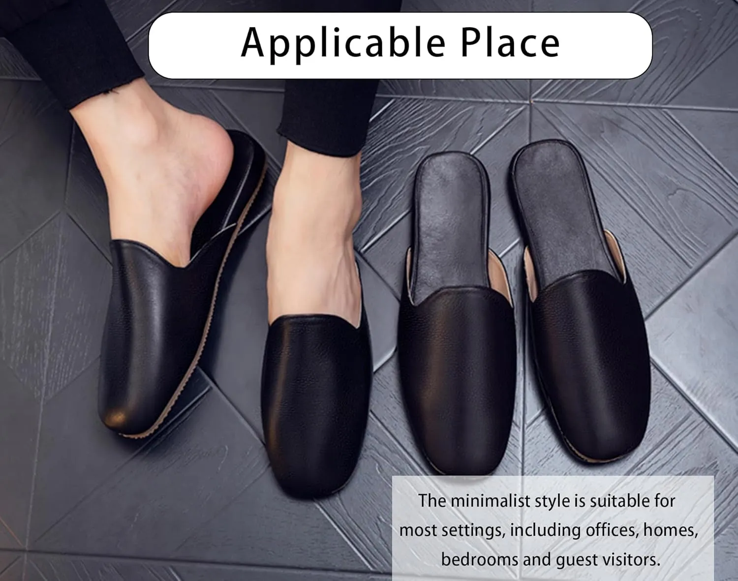 Men's Leather Slippers Genuine Leather Slippers for Men Scuff Slippers with Memory Foam Minimalist Mules House Slip-on Shoes for Office Home Bedroom Living Room Guests Visitor