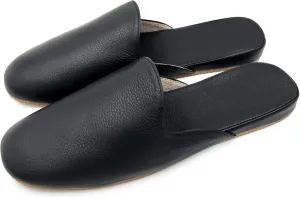 Men's Leather Slippers Genuine Leather Slippers for Men Scuff Slippers with Memory Foam Minimalist Mules House Slip-on Shoes for Office Home Bedroom Living Room Guests Visitor
