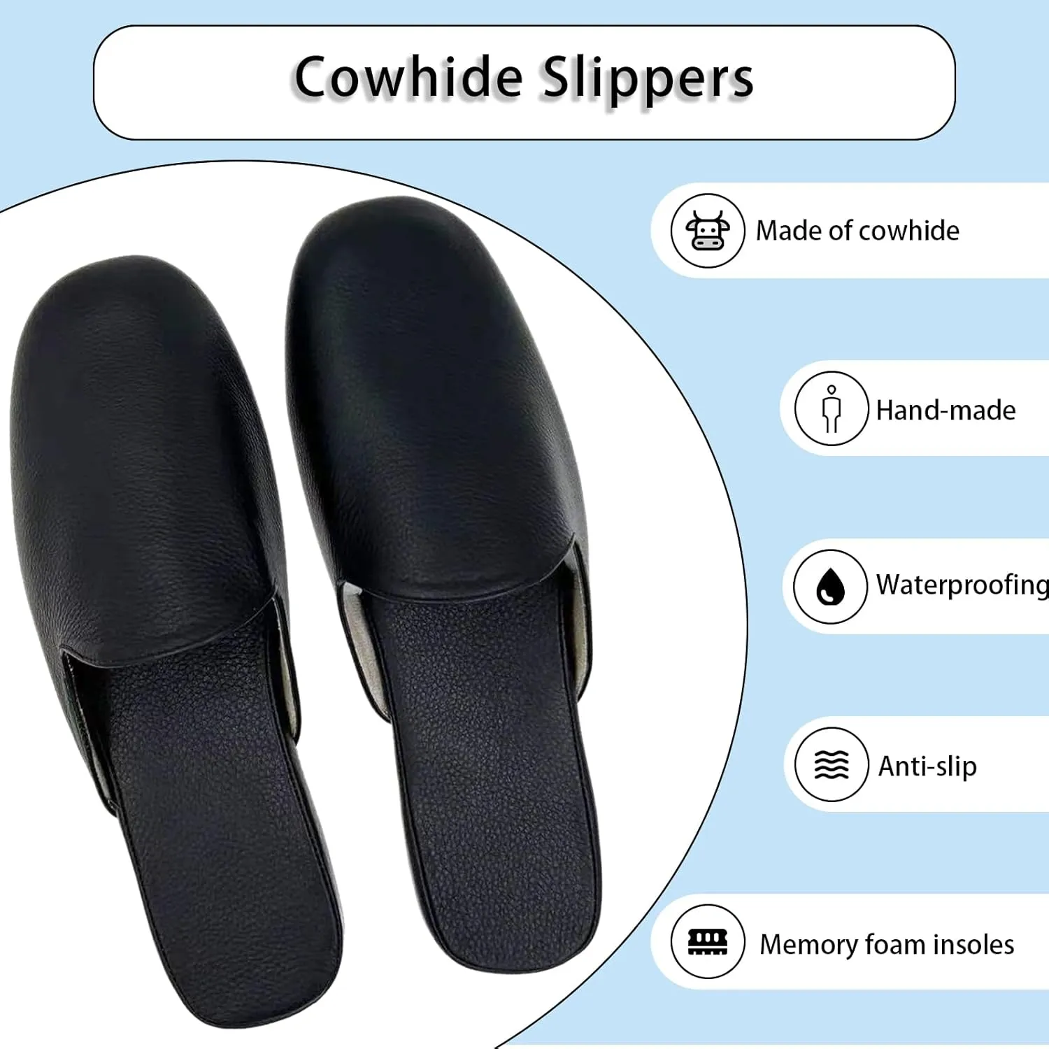 Men's Leather Slippers Genuine Leather Slippers for Men Scuff Slippers with Memory Foam Minimalist Mules House Slip-on Shoes for Office Home Bedroom Living Room Guests Visitor