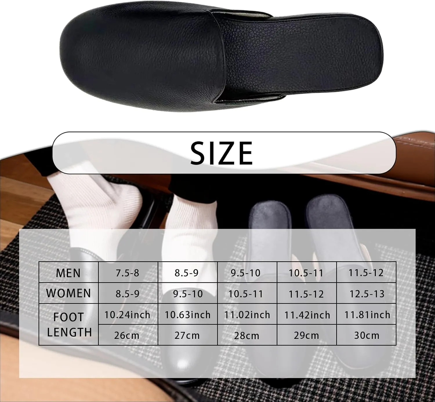 Men's Leather Slippers Genuine Leather Slippers for Men Scuff Slippers with Memory Foam Minimalist Mules House Slip-on Shoes for Office Home Bedroom Living Room Guests Visitor