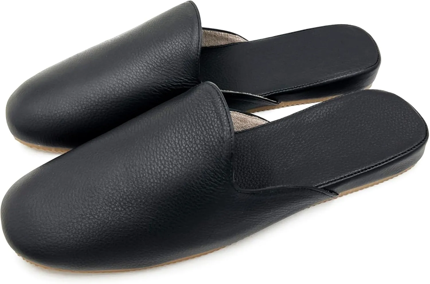 Men's Leather Slippers Genuine Leather Slippers for Men Scuff Slippers with Memory Foam Minimalist Mules House Slip-on Shoes for Office Home Bedroom Living Room Guests Visitor