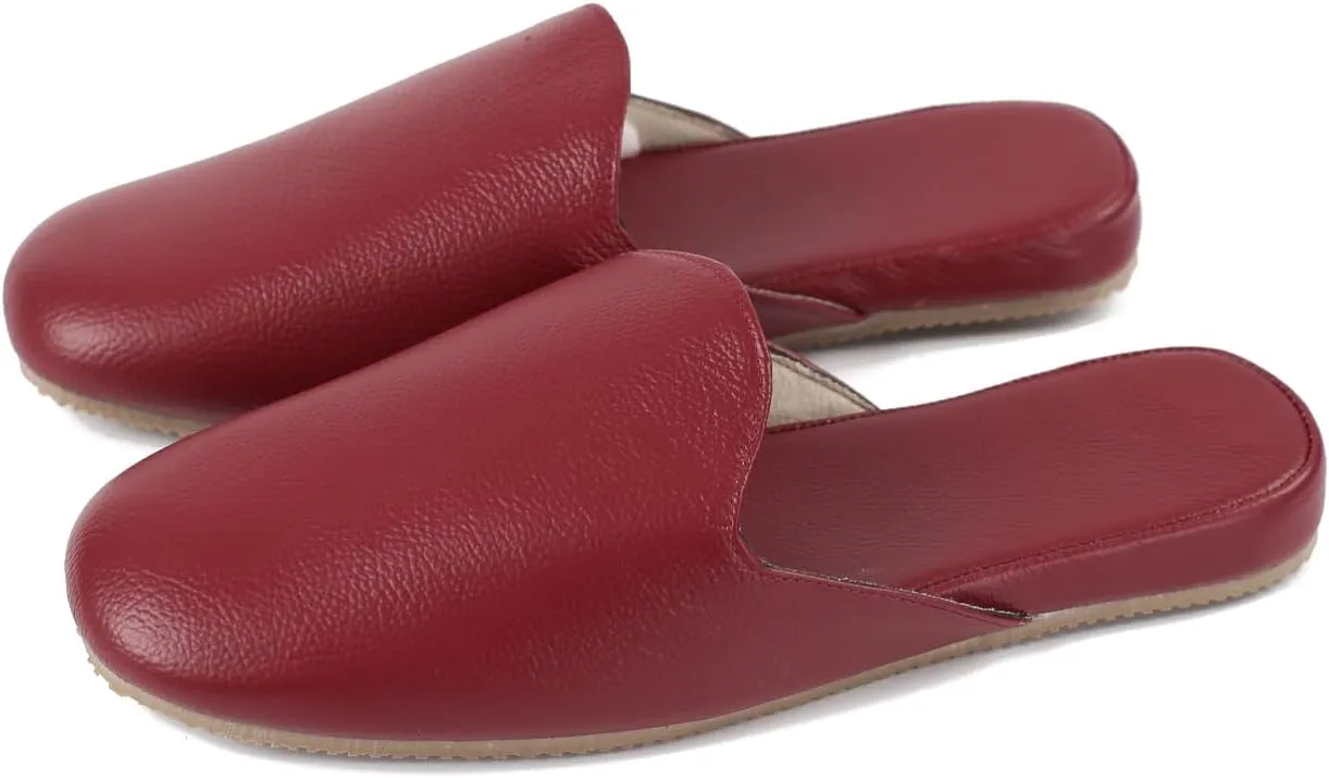Men's Leather Slippers Genuine Leather Slippers for Men Scuff Slippers with Memory Foam Minimalist Mules House Slip-on Shoes for Office Home Bedroom Living Room Guests Visitor