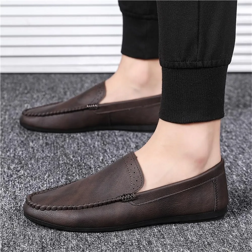 Men's Loafers Shoes Round Toe Vegan Leather Anti-Slip Lightweight Flexible Fashion Slip On