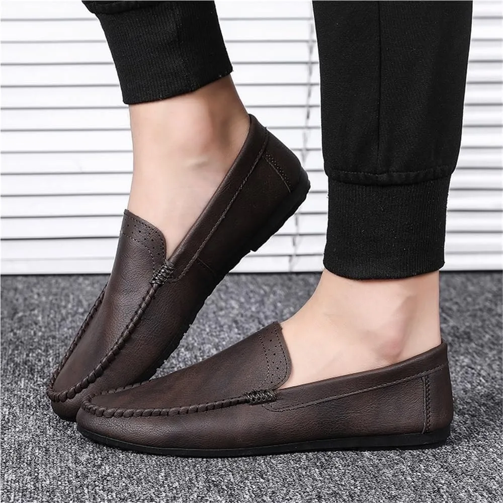 Men's Loafers Shoes Round Toe Vegan Leather Anti-Slip Lightweight Flexible Fashion Slip On