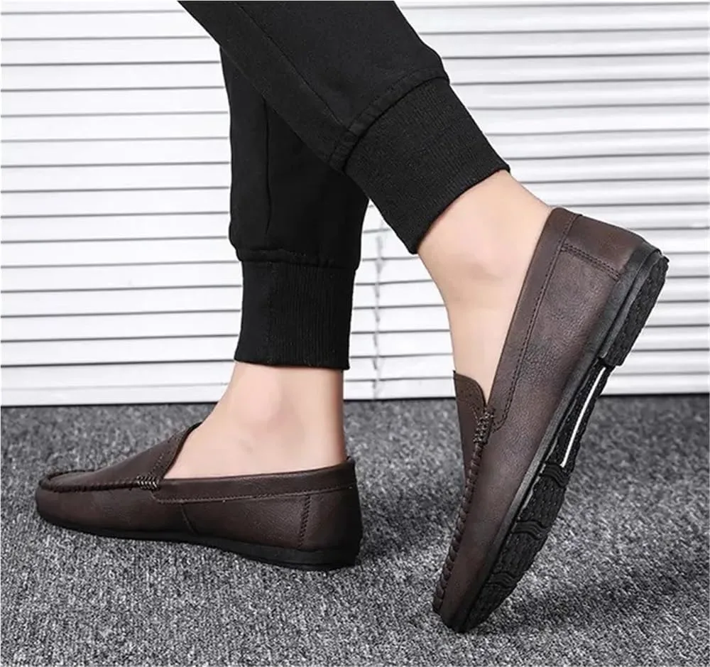 Men's Loafers Shoes Round Toe Vegan Leather Anti-Slip Lightweight Flexible Fashion Slip On