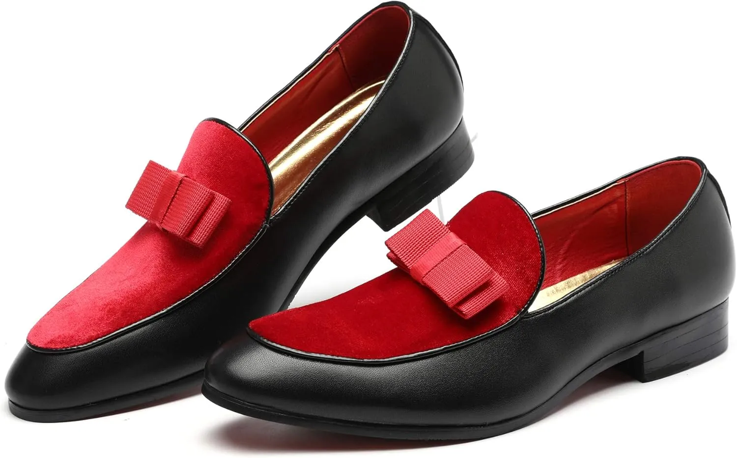Mens Loafers Velvet Driving Shoes for Men Leather Moccasin Wedding Dress Smoking Slipper Bow Black Red