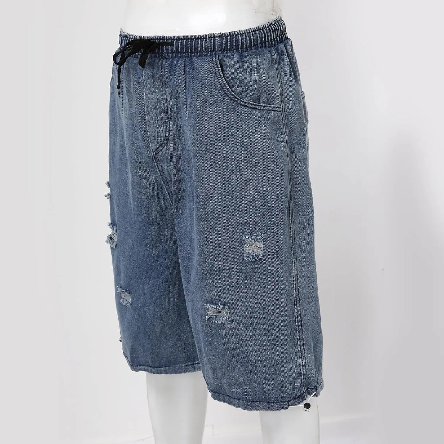 Mens Loose Denim Shorts Baggy Summer Casual Wide Leg Mid Jean Jorts Hip Hop Shorts with Pockets Streetwear