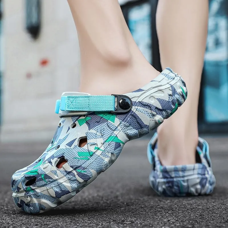 Men's Mules Clog Slip On Beach Sandals Garden Clogs Graphic Outdoor Slippers with Adjustable Strap