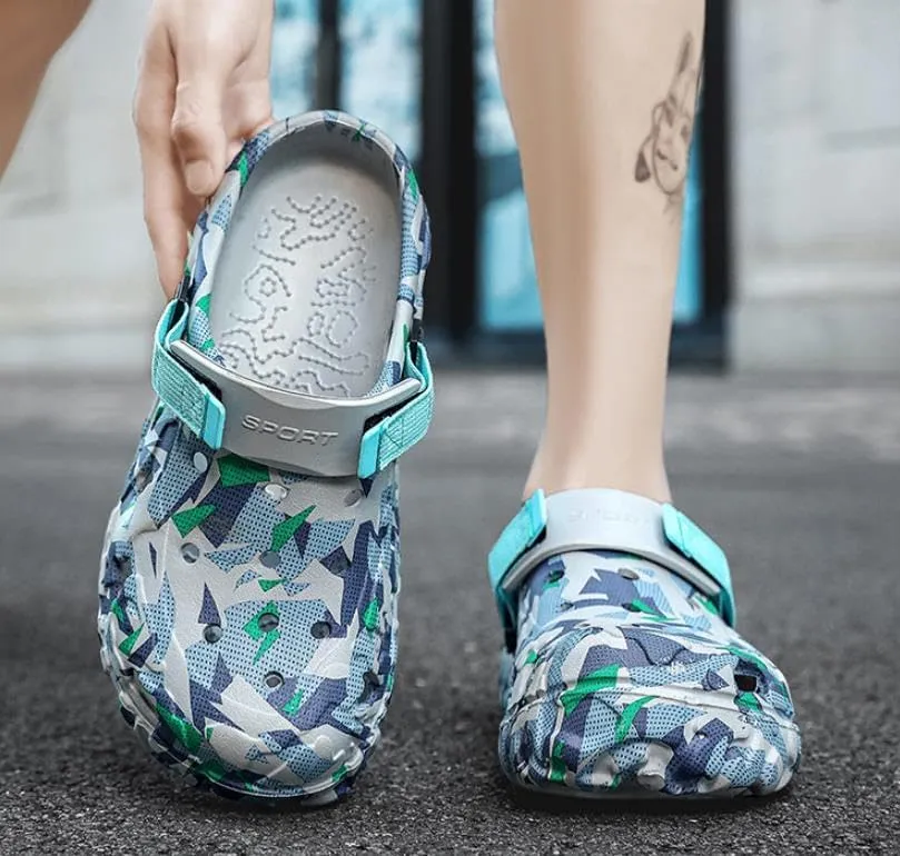 Men's Mules Clog Slip On Beach Sandals Garden Clogs Graphic Outdoor Slippers with Adjustable Strap