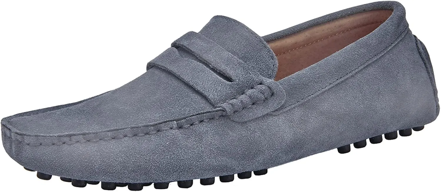 Men's Penny Loafers Moccasin Suede Leather Slip On Casual Dress Driving Shoes