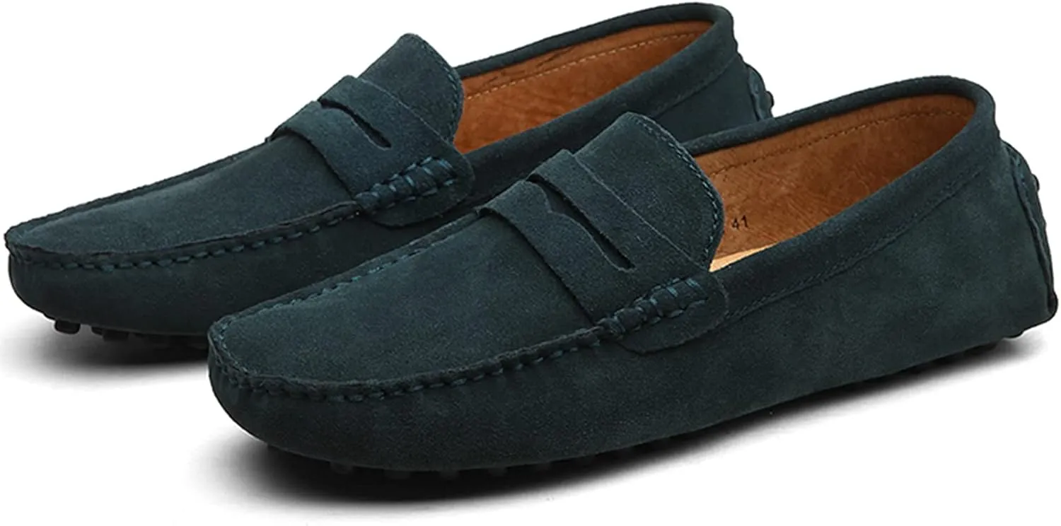 Men's Penny Loafers Moccasin Suede Leather Slip On Casual Dress Driving Shoes