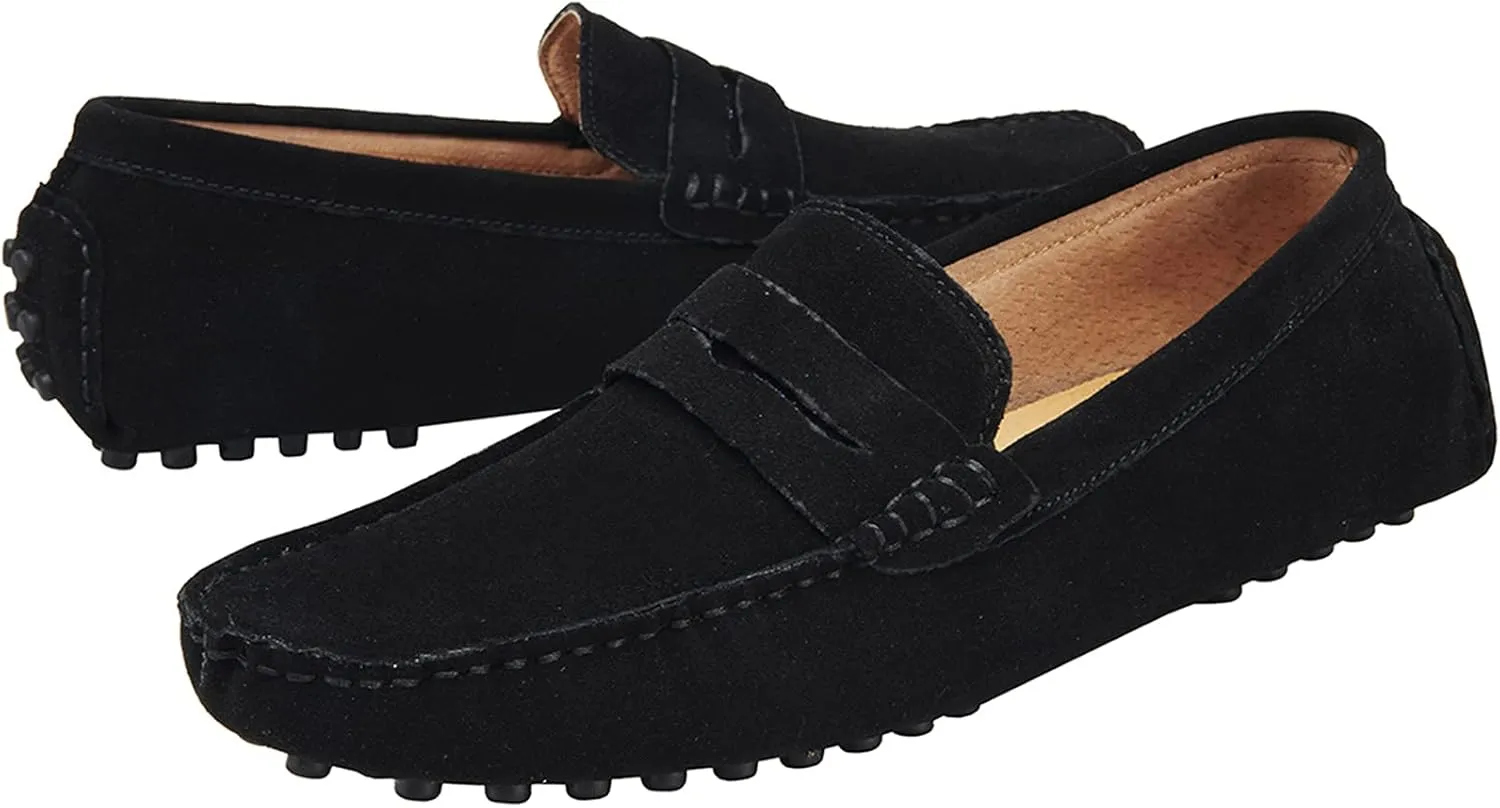 Men's Penny Loafers Moccasin Suede Leather Slip On Casual Dress Driving Shoes