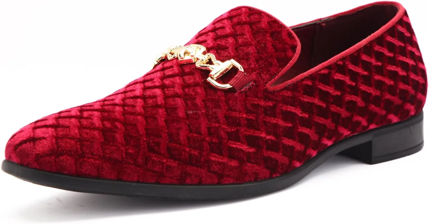Men's Penny Slip-on Loafer Diamond-Patterned Velvet Dress Shoes Luxury Suede Smoking Slipper Party Prom Wedding Shoes