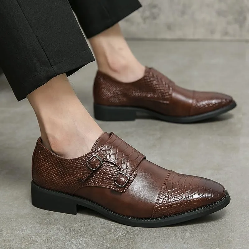 Men's Pointed Toe Loafers Slip On Dress Shoes Classic Fashion Crocodile Pattern Men Moccasins Shoes Luxury Wedding Party Shoes