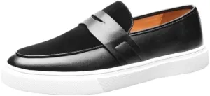 Men's Round Toe Suede Leather Penny Loafers with Chunky Platform and Low Block Heel, Ideal for Office, Business, and Daily Casual Wear